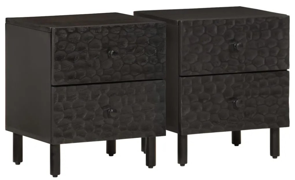 Comodini 2pz Neri 40x33x46 Cm İn Legno Massello Di Mango /