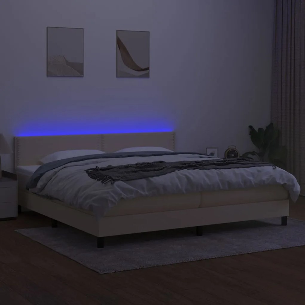 Letto a molle materasso e led bianco 200x200cm in tessuto