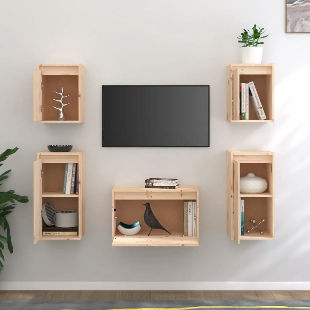 Mobili porta tv 5 pz in legno massello di pino