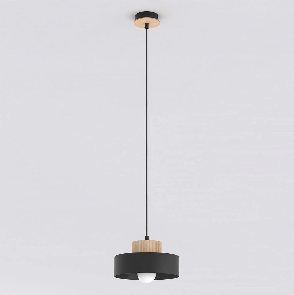 Lampada a Sospensione KIVI 1S E27 in Acciaio e Legno