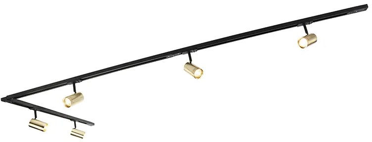 Sistema di illuminazione a binario moderno con 5 faretti oro 1 fase - Iconic Jeana