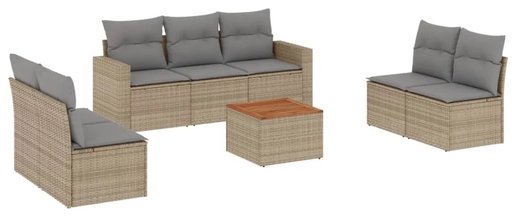 Set divano da giardino 8 pz con cuscini beige in polyrattan