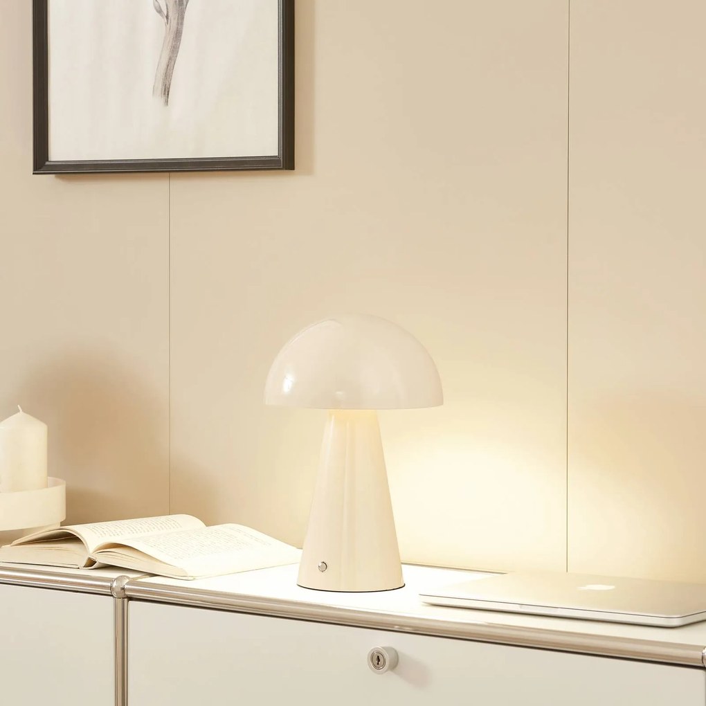 Lindby Lampada da tavolo ricaricabile a LED Nevijo, beige, Ø20cm, USB,