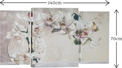 Quadro stampa su tela a TRIS 70x140 cm telaio in legno con disegno floreale Bianco