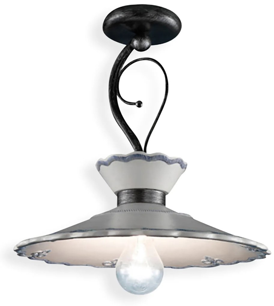 Plafoniera Classica Ravenna Metallo E Ceramica Nero Sfumato Arg. 31Cm 1 Luce E27