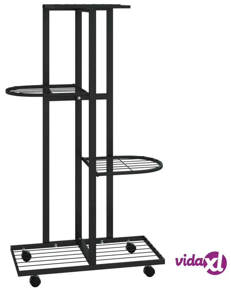 vidaXL Fioriera a 4 Piani con Ruote 44x23x80 cm Ferro Nero