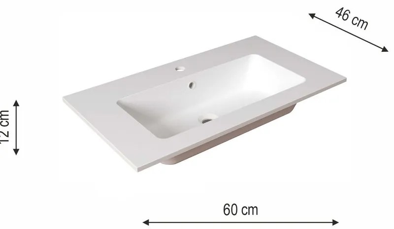 Lavabo a incasso rettangolare L 60.5 x H 14 x P 46 cm in resina bianco opaco