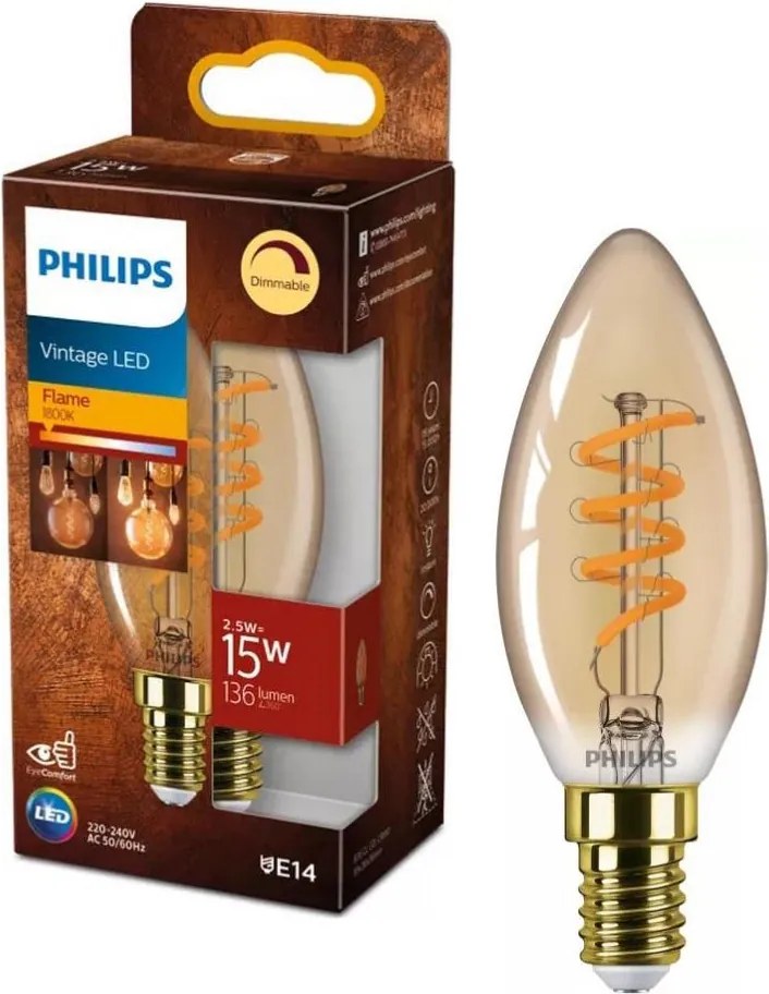 Lampadina LED dimmerabile VINTAGE Philips E14/2,5W/230V 1800K