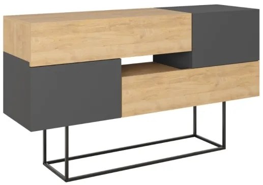 Madia Moderna 2 Ante 2 Cassetti 145 Cm Rovere E Antracite Eros