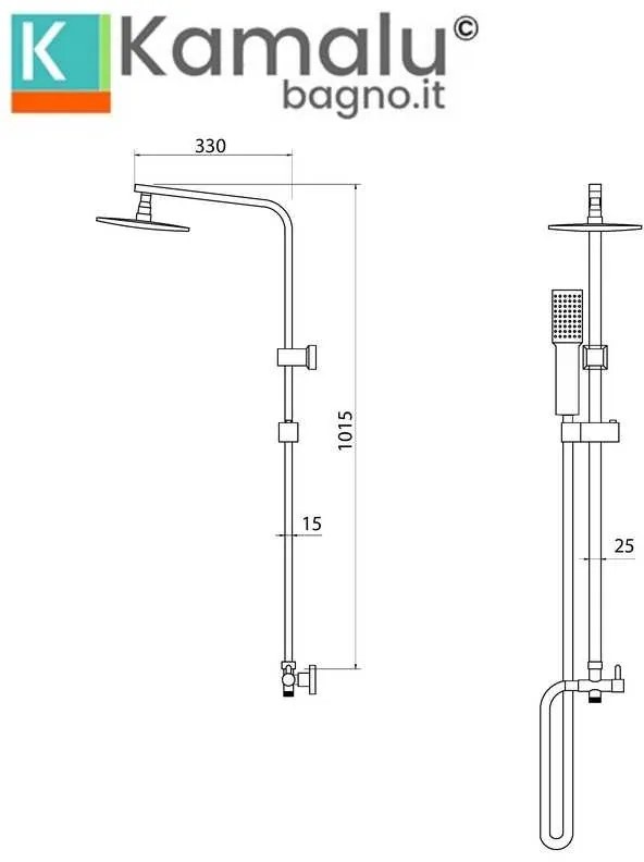 Kamalu - colonna doccia design quadrato con soffione, doccetta e flessibile | v300c