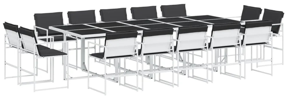 Set da pranzo da giardino 15 pz con cuscini bianco in textilene