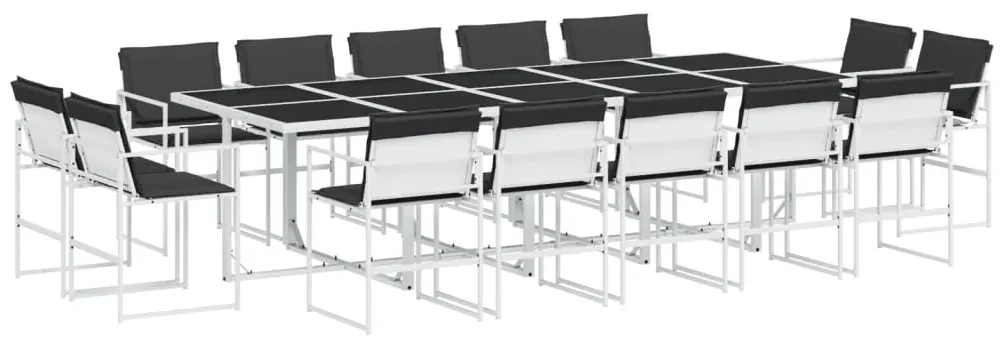 Set da pranzo da giardino 15 pz con cuscini bianco in textilene