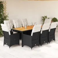 Set da Pranzo da Giardino 9 pz con Cuscini Nero in Polyrattan 3276686