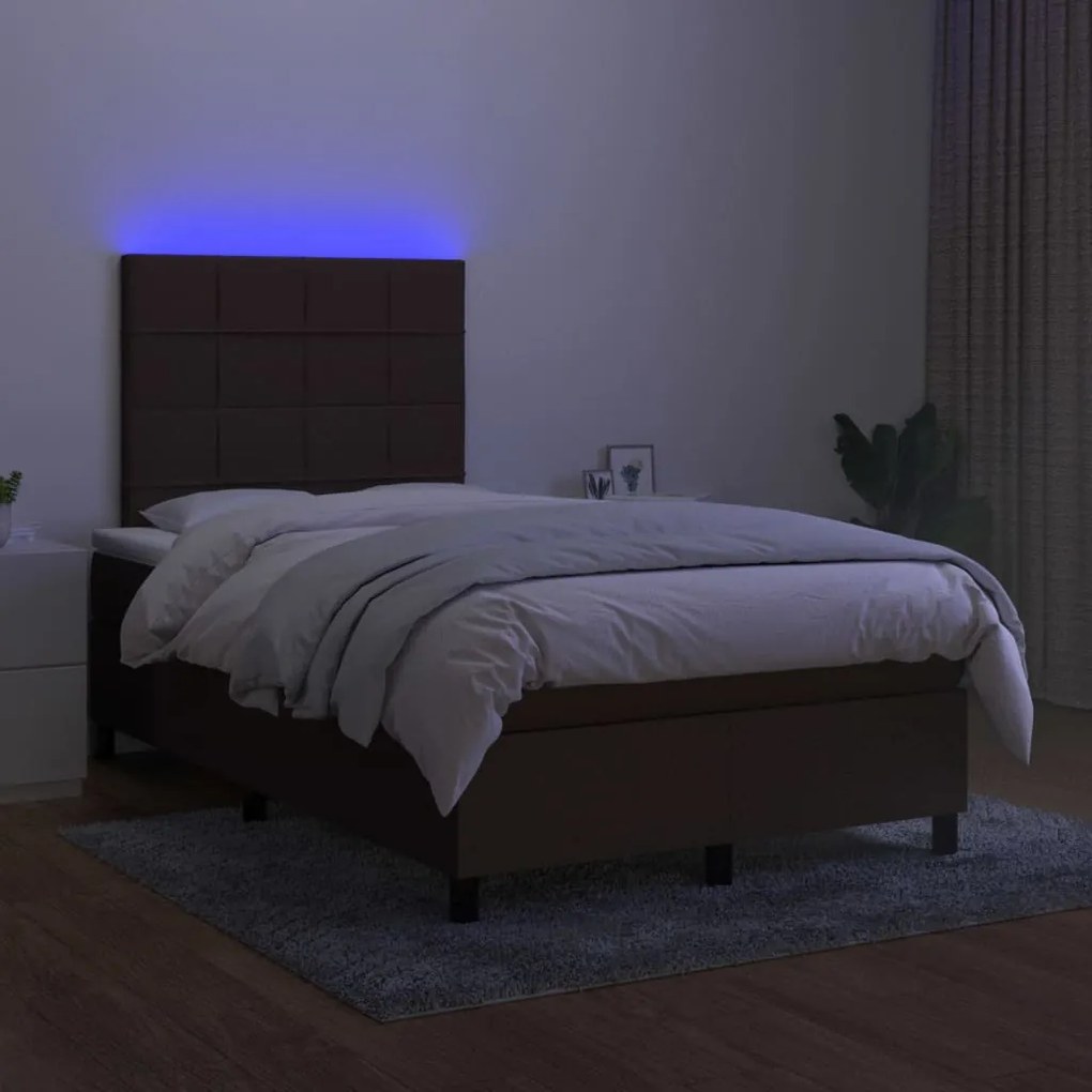 Letto a molle materasso e led marronescuro 120x190cm in tessuto