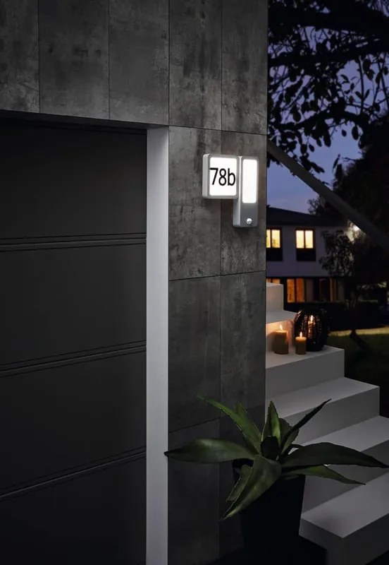 Applique LED moderno da esterno Cheira per numeri civici grigio IP44, con sensore crepuscolare luce bianco caldo 600 lumen, EGLO