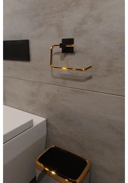 Porta carta igienica in metallo 8x16 cm nero/oro