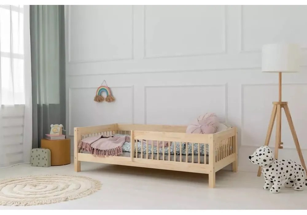 Letto da bambini estraibile di colore naturale con contenitore con rete inclusa 80x190 cm CPW – Adeko