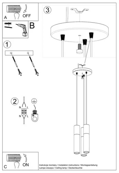 Sollux SL.1013 - Lampadario a sospensione con filo PABLO 3xGU10/40W/230V bianco