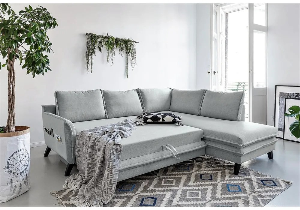 Divano letto angolare grigio chiaro L, angolo destro Charming Charlie - Miuform