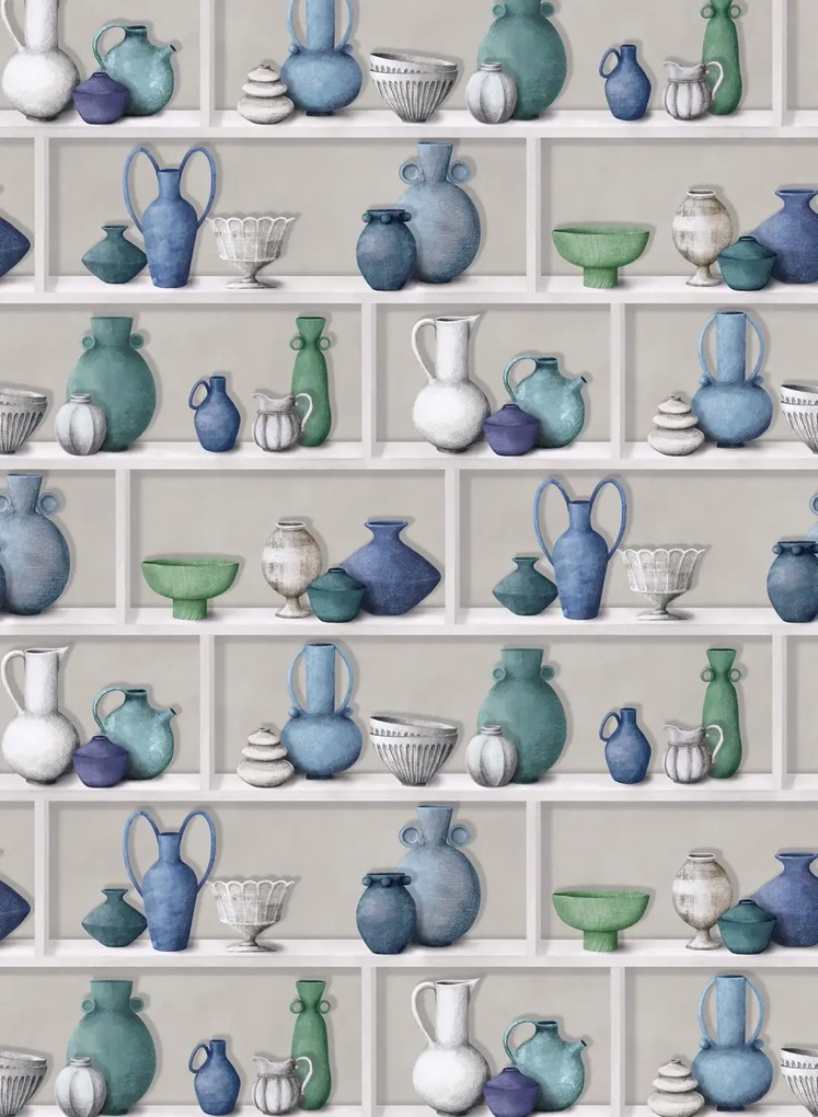 Osborne & Little Carta da parati Raku - Indigo/ Ivory/ Jade