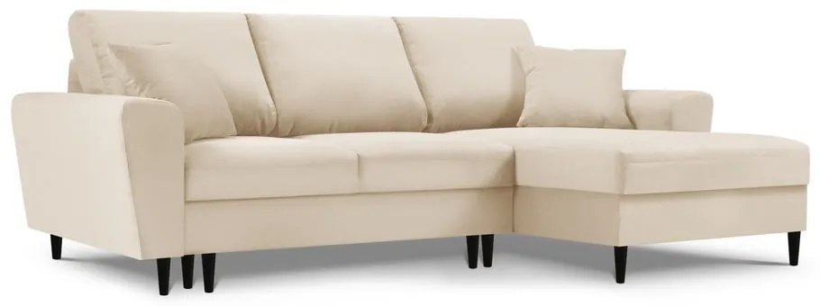 Divano letto in velluto a coste beige, angolo destro Moghan - Micadoni Home