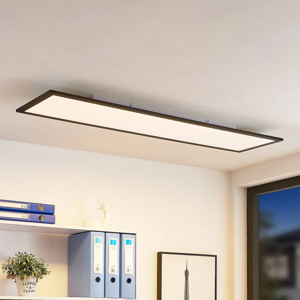 Pannello LED Lindby Nelios, 120 x 30 cm, CCT, nero, metallo Nelios Lindby, dimmerabile, Nero, Soggiorno / Sala da pranzo, Alluminio, Moderno, Pannello LED