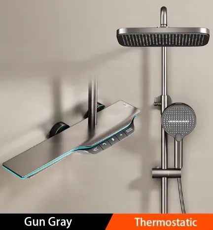 Pannello doccia termostatico ELITE EDITION BSE1420 a vista con schermo LED, getto a cascata e più finiture — Grigio gunmetal