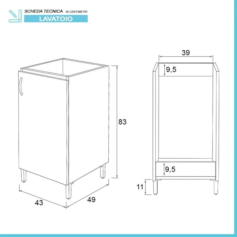 Mobile lavatoio 45 bianco con vasca in resina completa di asse