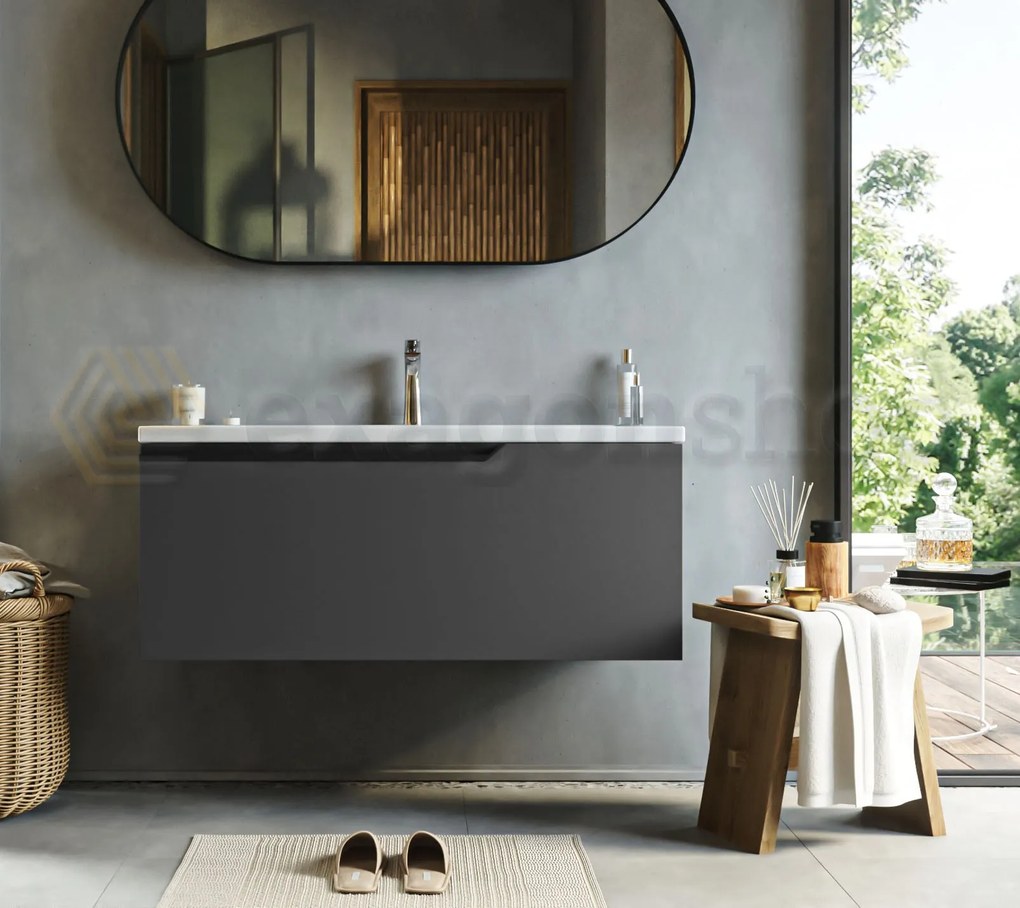 Mobile bagno dark grey 100x45 Modena un cassetto maniglia a gola con lavabo in ceramica lucida