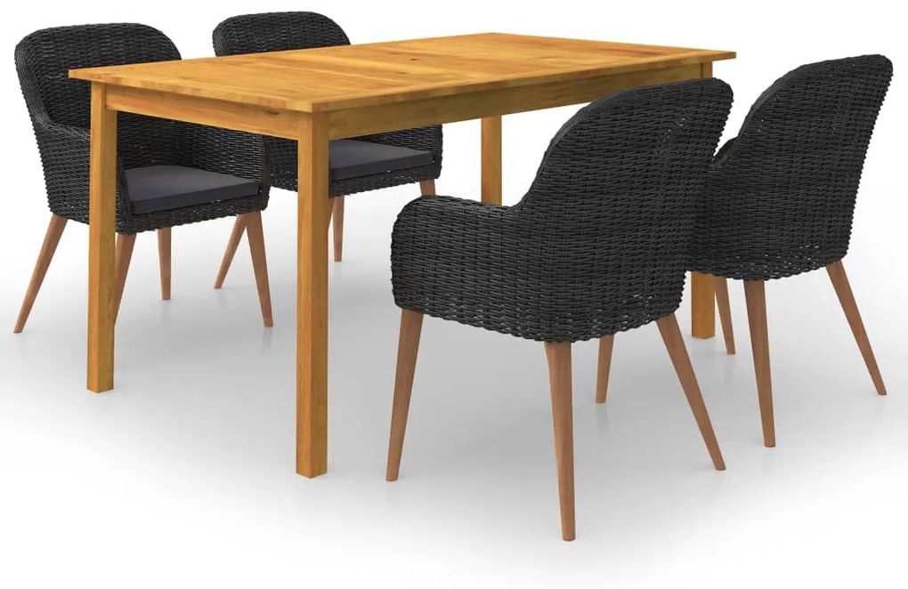Set mobili da pranzo per giardino 5 pz nero