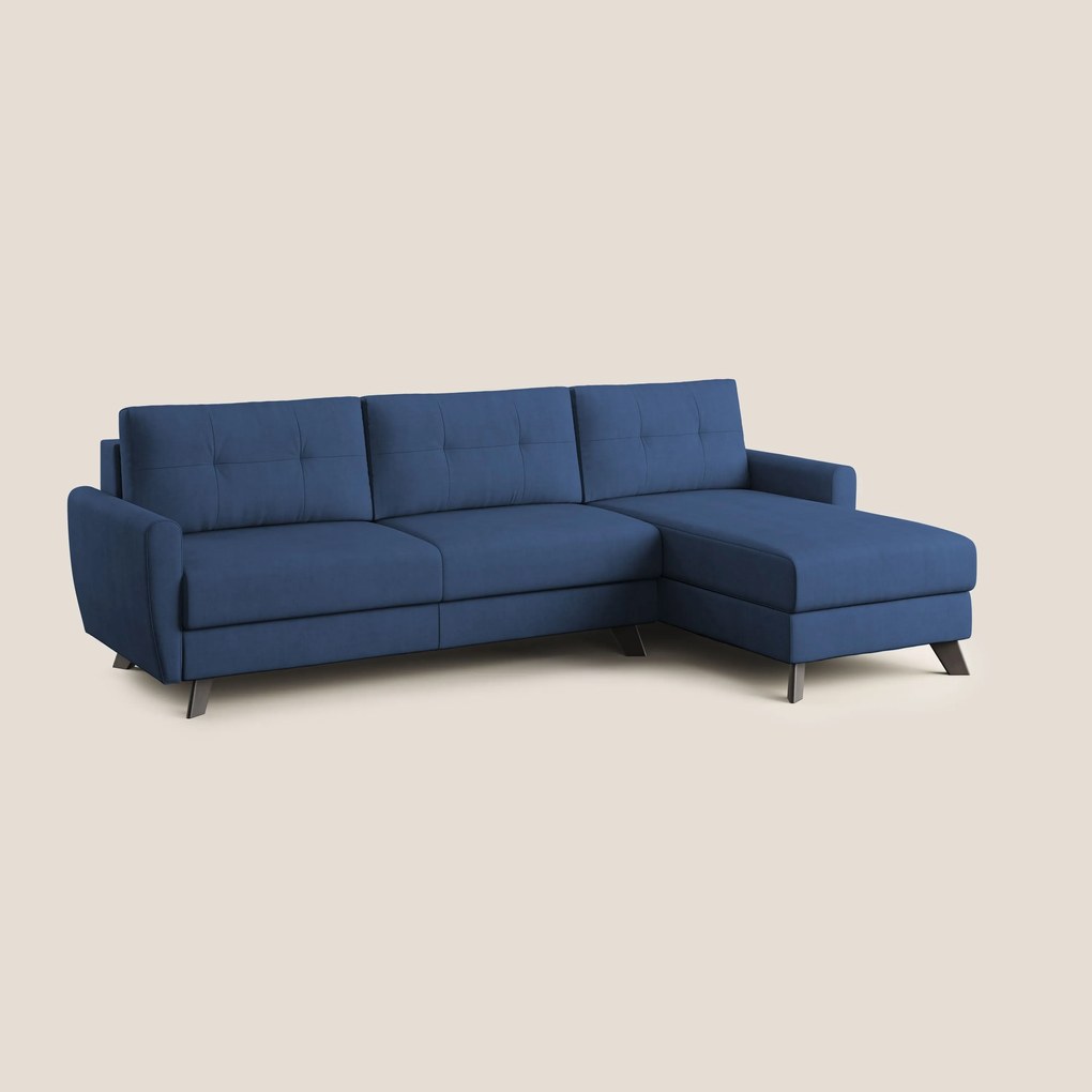 Callisto Divano letto angolare con penisola in tessuto morbido impermeabile T02 blu