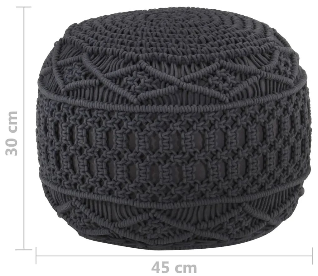 Pouf lavorato a mano macramé antracite 45x30 cm in cotone