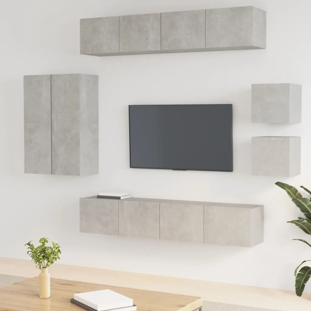 Set Mobili Porta Tv 8pz Grigio Cemento İn Legno Multistrato /