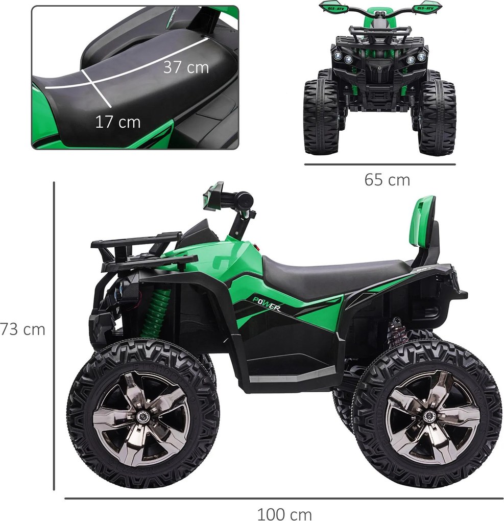 Quad per Bambini Elettrico 12V con Fari e Batteria Ricaricabile, Età 3-5 Anni, 100x65x73cm, Verde...