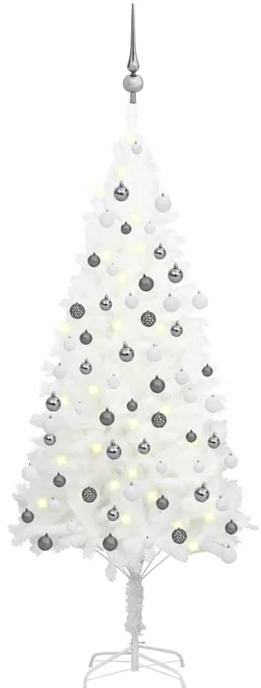 Albero di Natale Preilluminato con Palline Bianco 120 cm