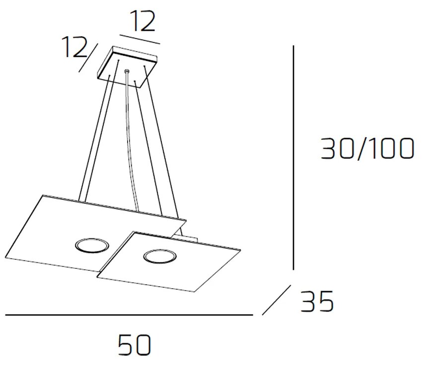 Sospensione Moderna Rettangolare Plate Metallo Grigio 2 Luci Gx53