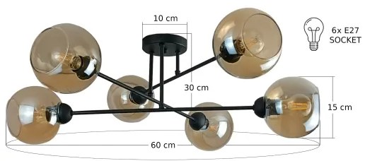Lampadario a sospensione con supporto rigido VASCO 6xE27/60W/230V nero/fumé beige