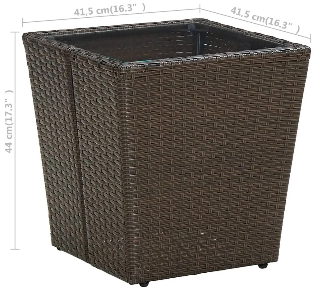 Tavolino marrone 41,5x41,5x44cm in polyrattan e vetro temperato