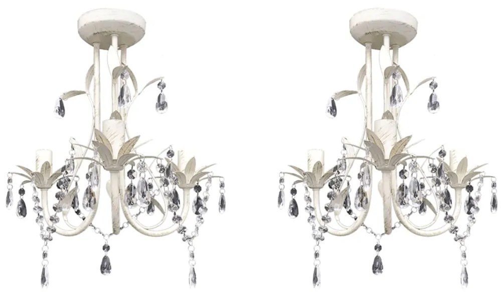 Lampadari Con Pendenti İn Cristallo 2 Pz Bianco Elegante /