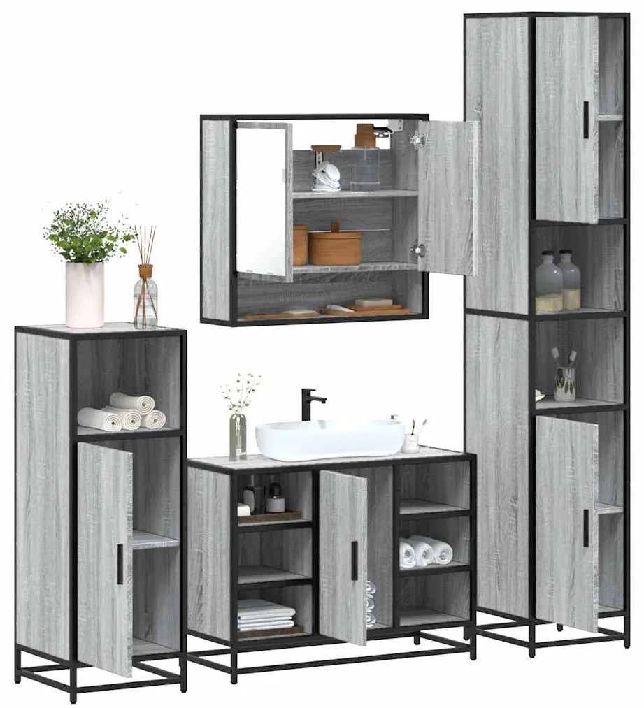 Set Mobili Da Bagno 4 Pz Grigio Sonoma İn Legno Multistrato /