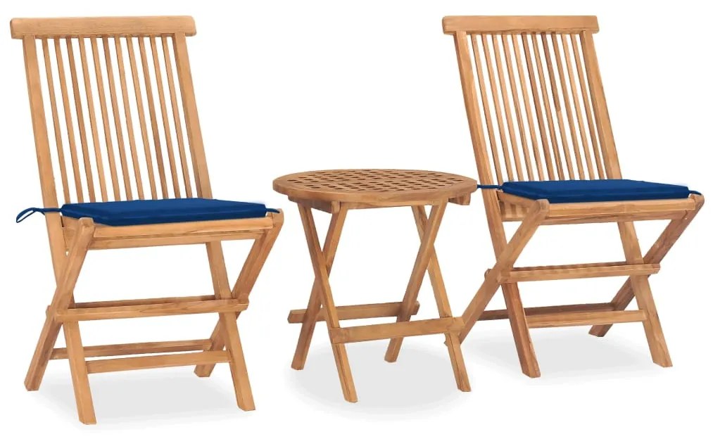 Set Da Pranzo Giardino Pieghevole 3 Pz Cuscino Massello Di Teak /