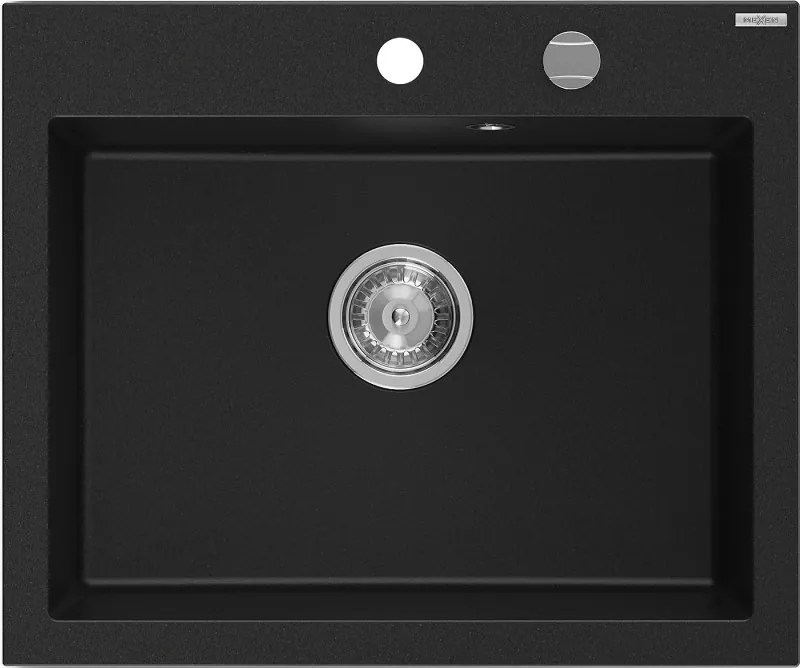 Mexen Elix lavello in granito a 1 vasca 600 x 500 mm, nero, sifone cromato - 6525601005-77