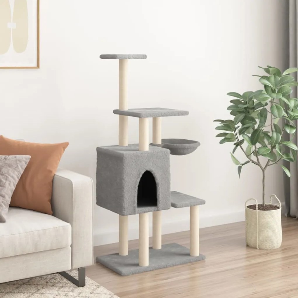 Albero per gatti con tiragraffi in sisal grigio chiaro 131 cm