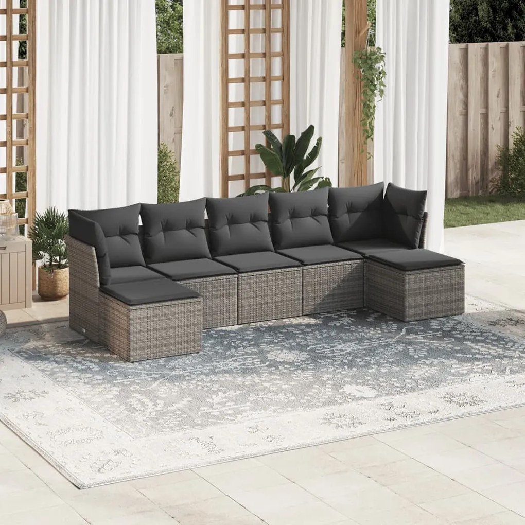 Set divani da giardino 7 pz con cuscini grigio in polyrattan