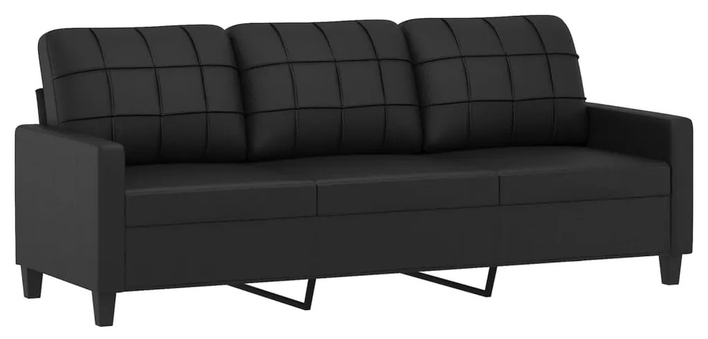 Divano a 3 posti con poggiapiedi nero 180 cm in similpelle
