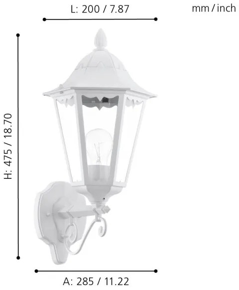 Eglo 93446 - Lampada da parete esterna NAVEDO 1xE27/60W/230V IP44