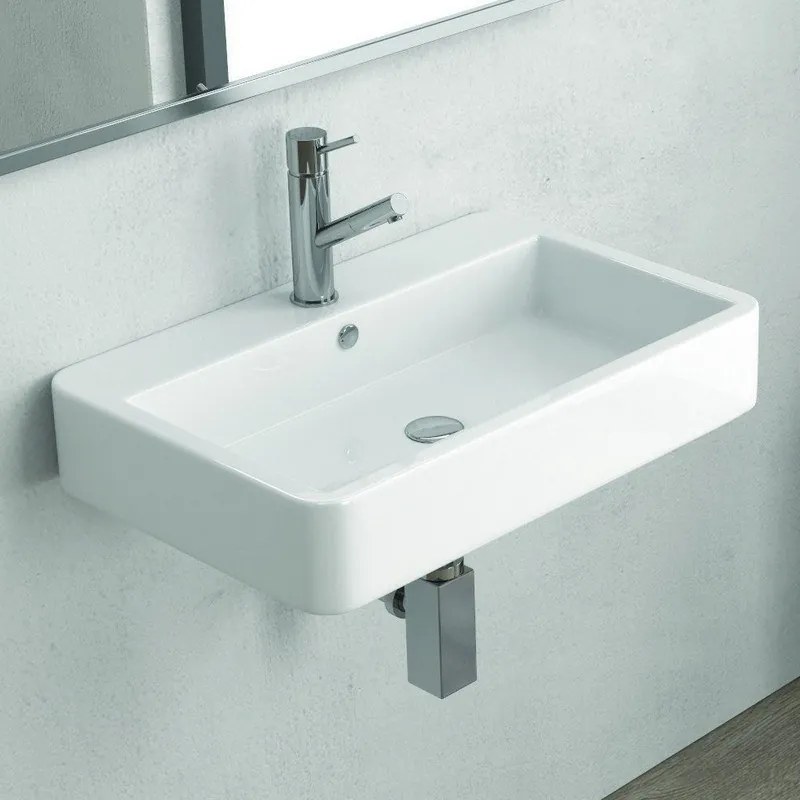 Lavabo bagno sospeso 60 cm in ceramica bianca | Litos-CN60 - KAMALU
