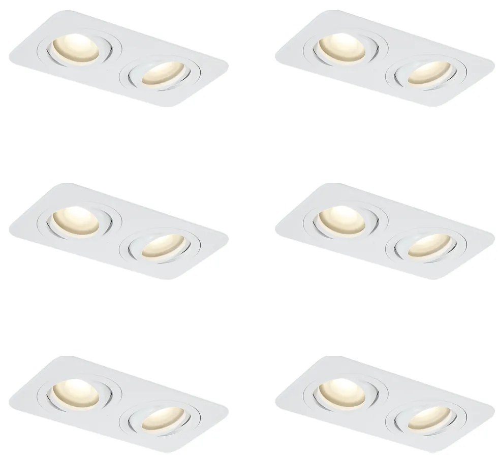 Set di 6 faretti da incasso arrotondati bianchi GU10 50mm orientabili e inclinabili IP44 2-luci - Alberto