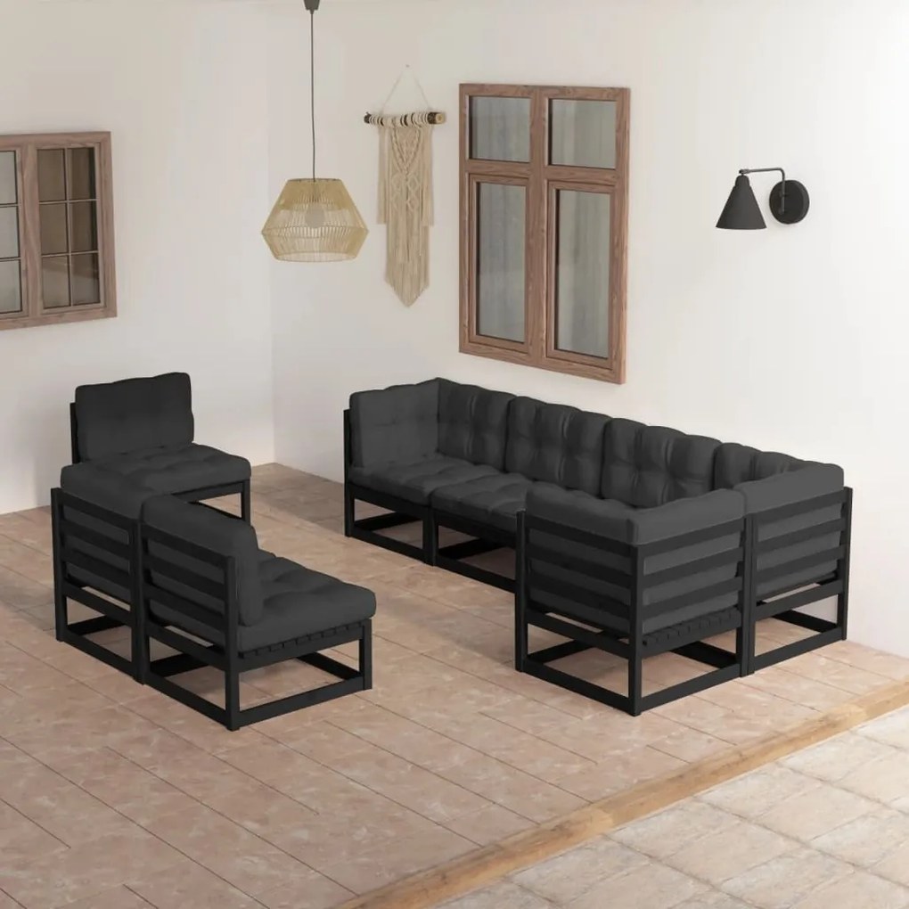 Set divani da giardino 8 pz con cuscini legno massello di pino