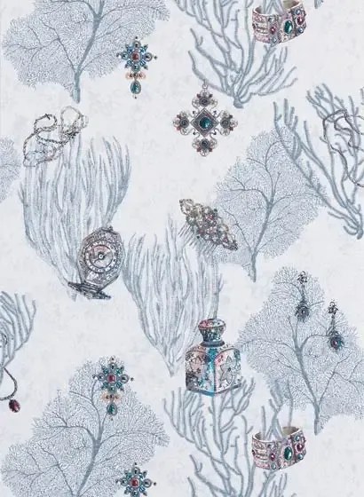 Matthew Williamson Carta da parati Coralino - Gray/ Ruby/ Gold